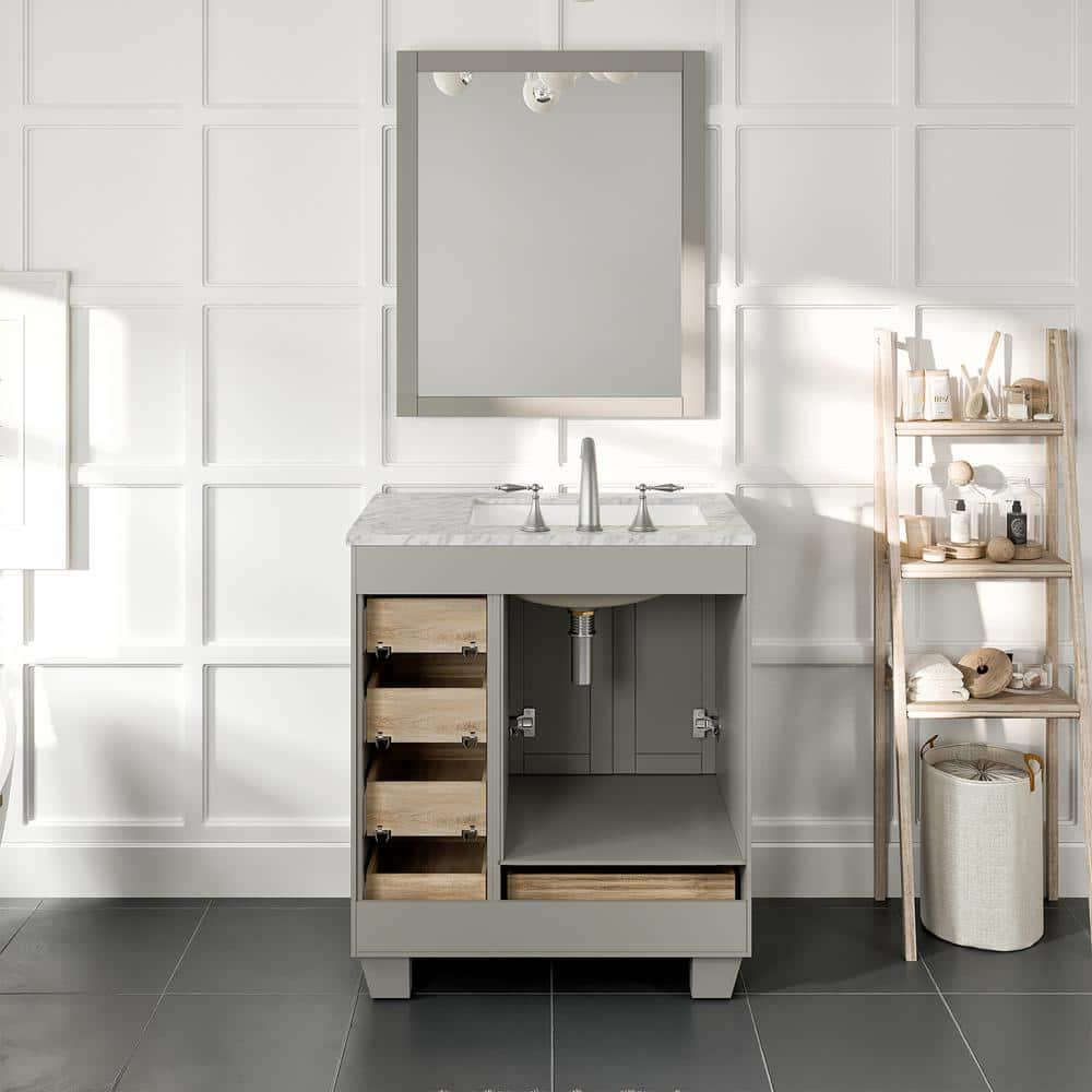 Eviva Acclaim 30 in W x 22 in D x 34 in H Bath Vanity in Gray with White Carrara Marble Vanity Top with White Sink