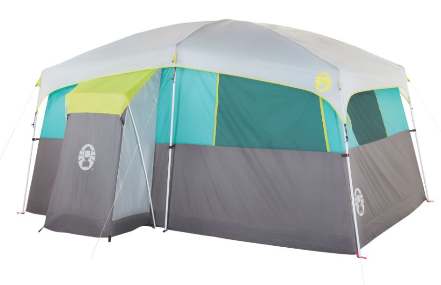 Coleman Tenaya Lake 8 Person Lighted Fast Pitch Cabin Tent， 1 Room， Teal