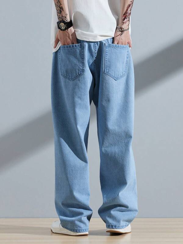 Men Slant Pocket Straight Leg Jeans