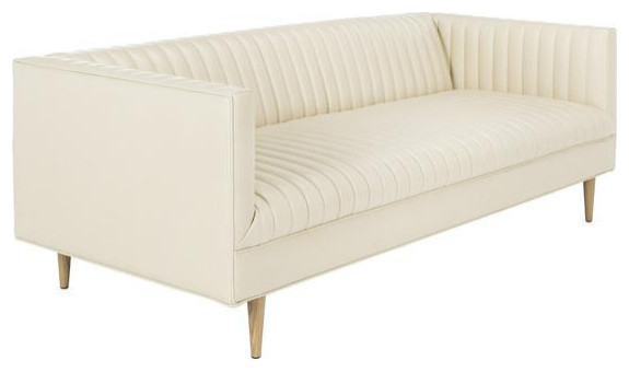 Abai Channeled Leather Sofa   Midcentury   Sofas   by AED Luxury Home Decor  Houzz