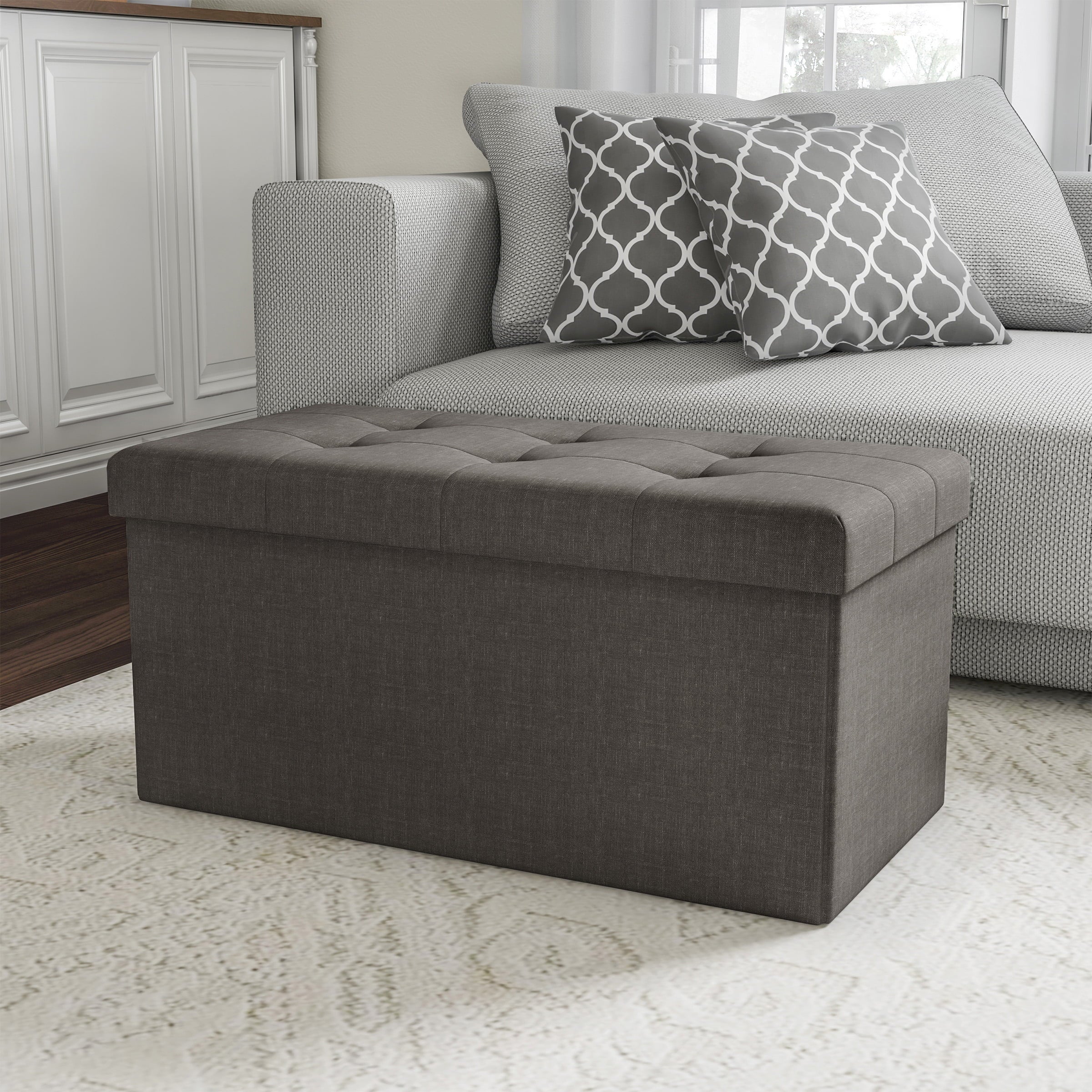 Lavish Home Storage & Tufted Bench, Dark Gray