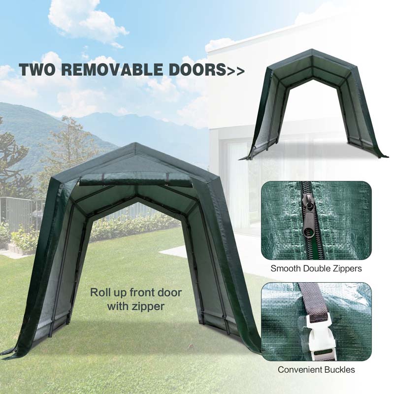 8 x 14 FT Heavy Duty Steel Enclosed Carport Car Tent Canopy Outdoor Garage Storage Shelter Shed with Waterproof Ripstop Cover