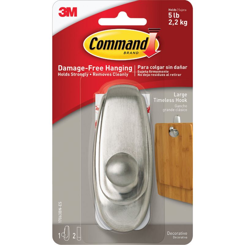 Command Metallic Timeless Adhesive Hook Metallic Brushed Nickel