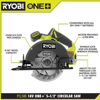 RYOBI ONE+ 18V Cordless 5 12 in. Circular Saw (Tool Only) PCL500B