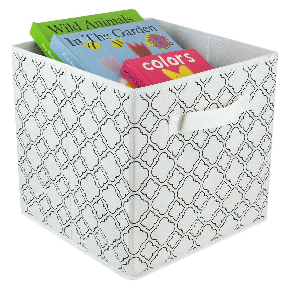 Home Basics 10.5 in. H x 10.5 in. W x 10.5 in. D White Fabric Cube Storage Bin HDC51555