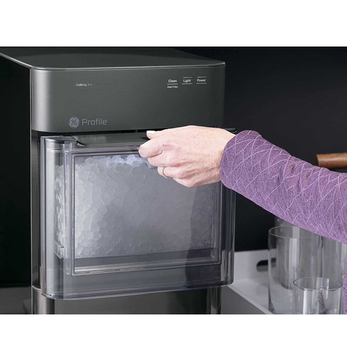 GE Profile Opal 2.0 | Countertop Nugget Ice Maker | Ice Machine with WiFi Connectivity | Smart Home Kitchen Essentials | Black Stainless