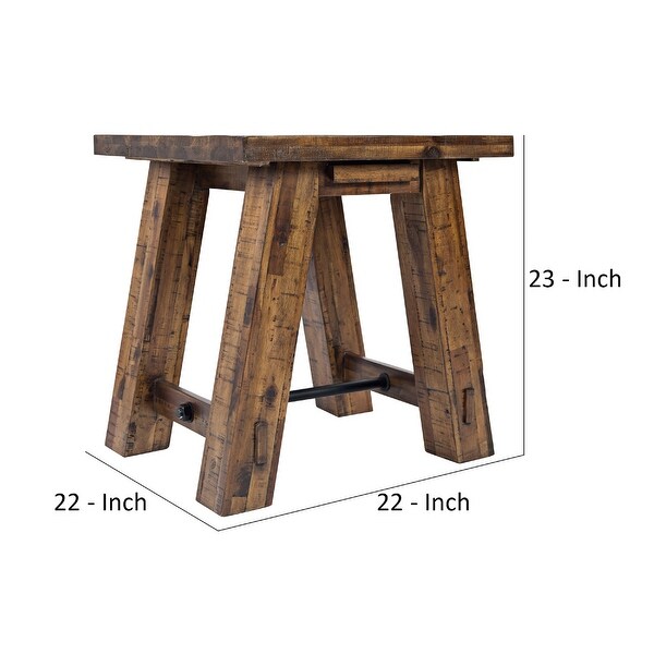 End Table with Plank Style and Trestle Base， Rustic Brown