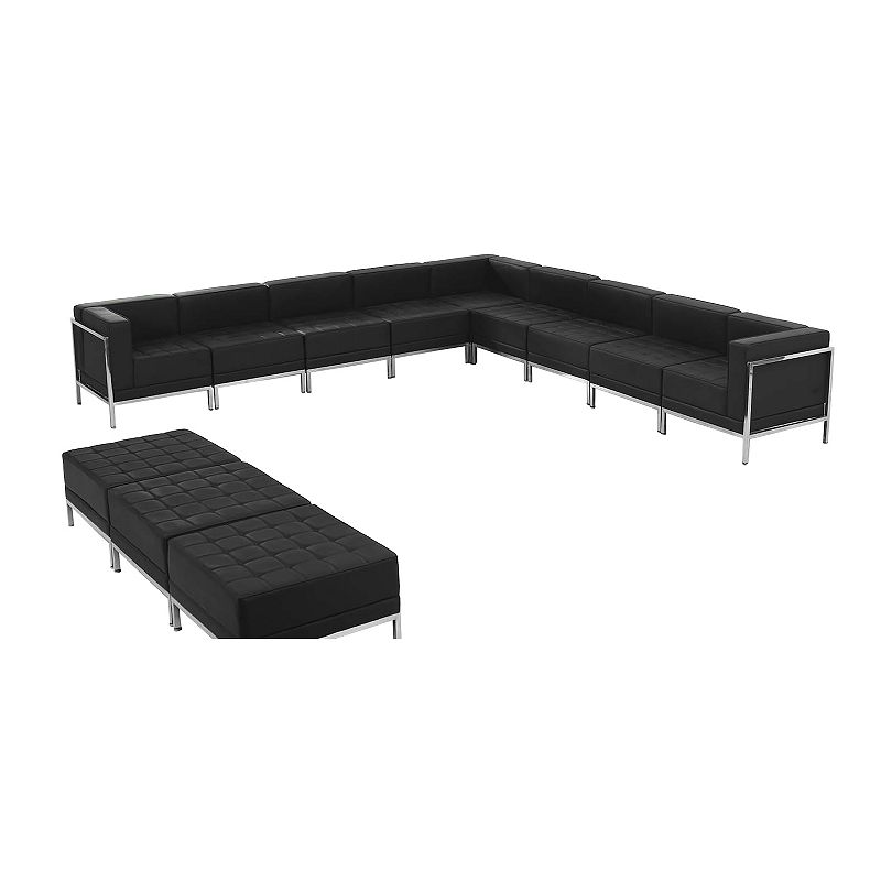 Emma and Oliver White LeatherSoft Sectional and Ottoman Set， 12 Pieces