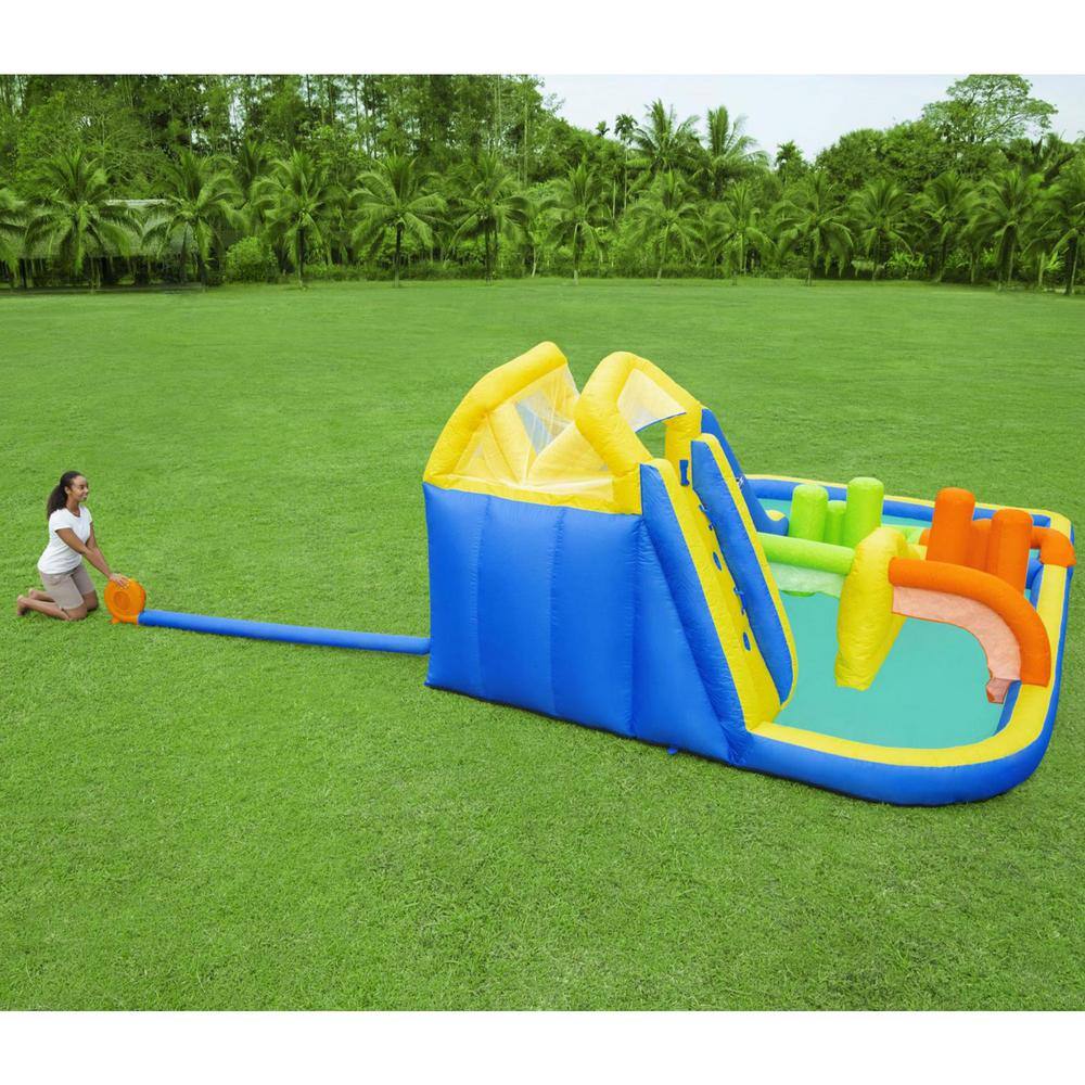 Bestway H2OGO! AquaRace Kids Multicolor PVC Inflatable Outdoor Water Slide Park with Air Blower 53411E-BW