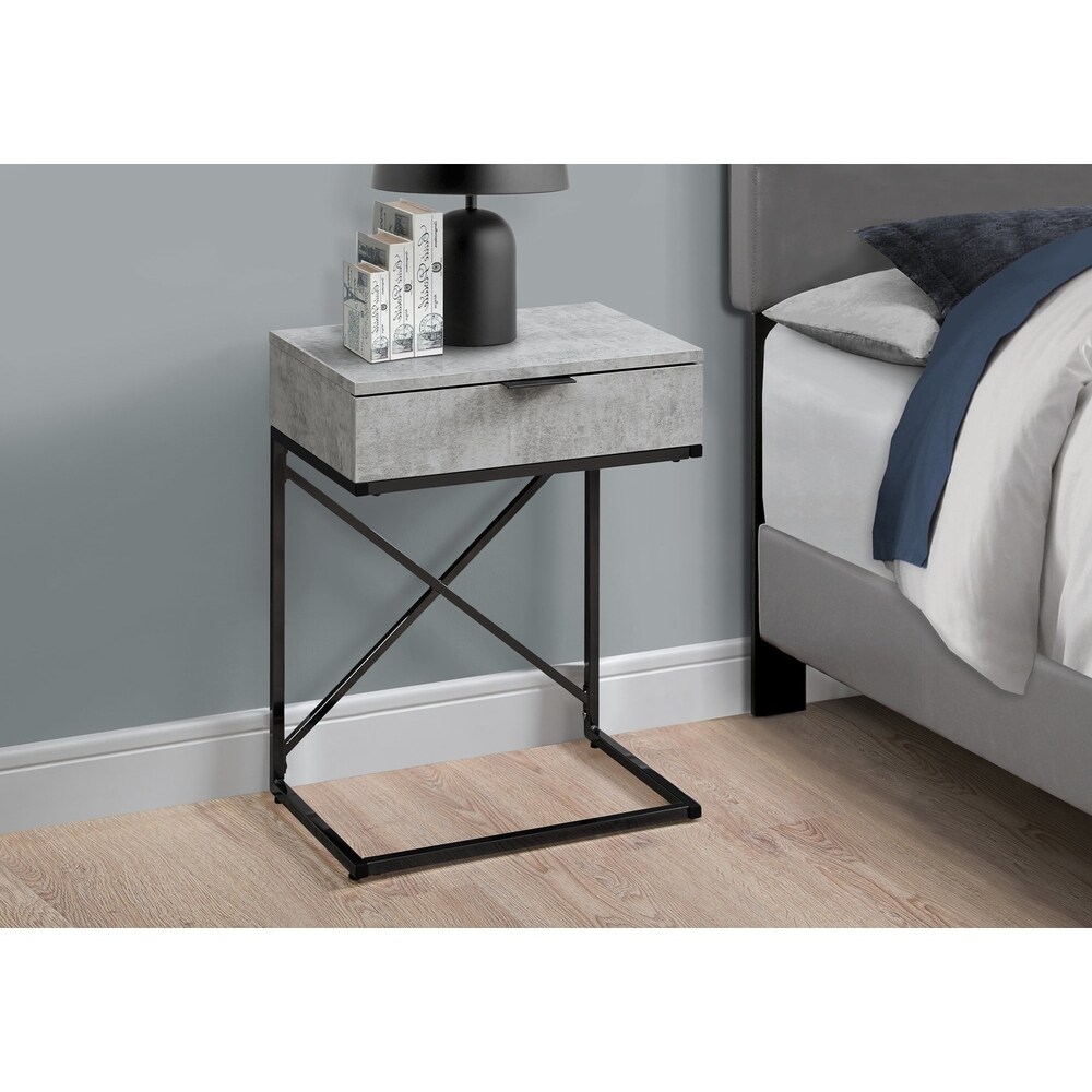 Accent Table  Side  End  Nightstand  Lamp  Storage Drawer  Living Room  Bedroom  Metal  Laminate  Chrome  Contemporary