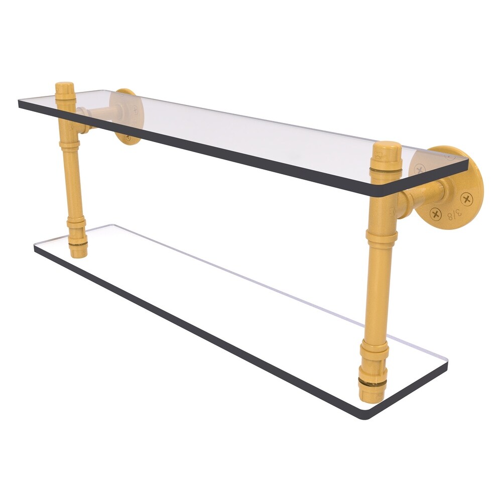 ied Brass Pipeline Collection 22 Inch Double Glass Shelf