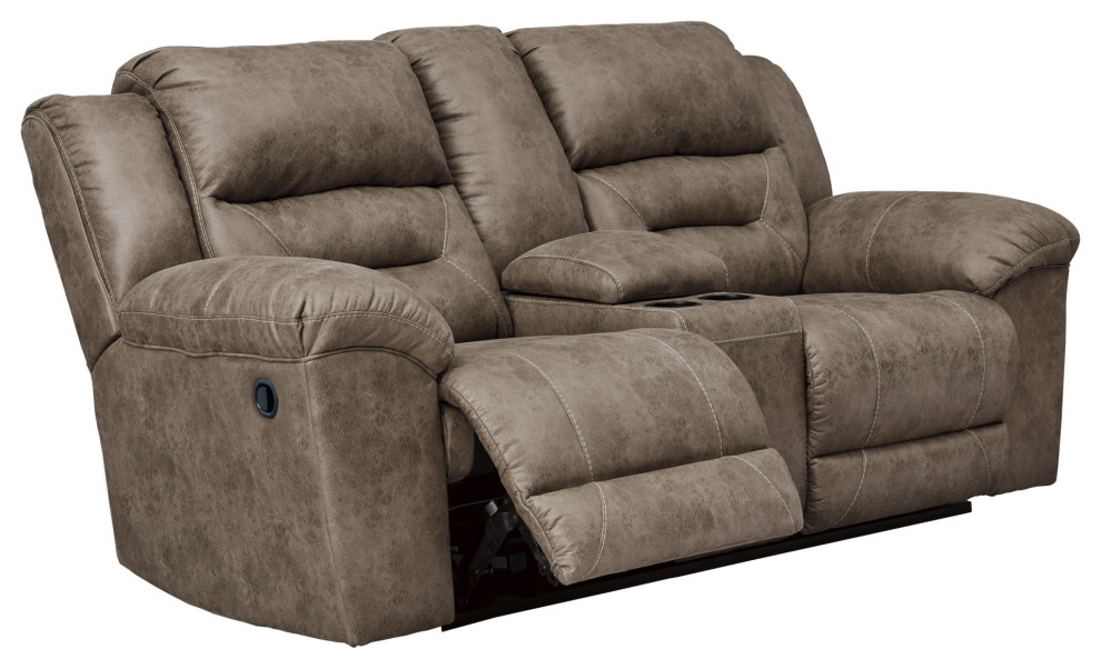 Wooden Dual Recliner Loveseat With Storage Console  Gray   Transitional   Loveseats   by VirVentures  Houzz