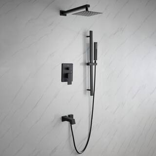 Lexora Cero 1-Spray Tub and Shower Faucet Combo with Square Showerhead and Handheld Shower Wand in Matte Black LSS12011MB