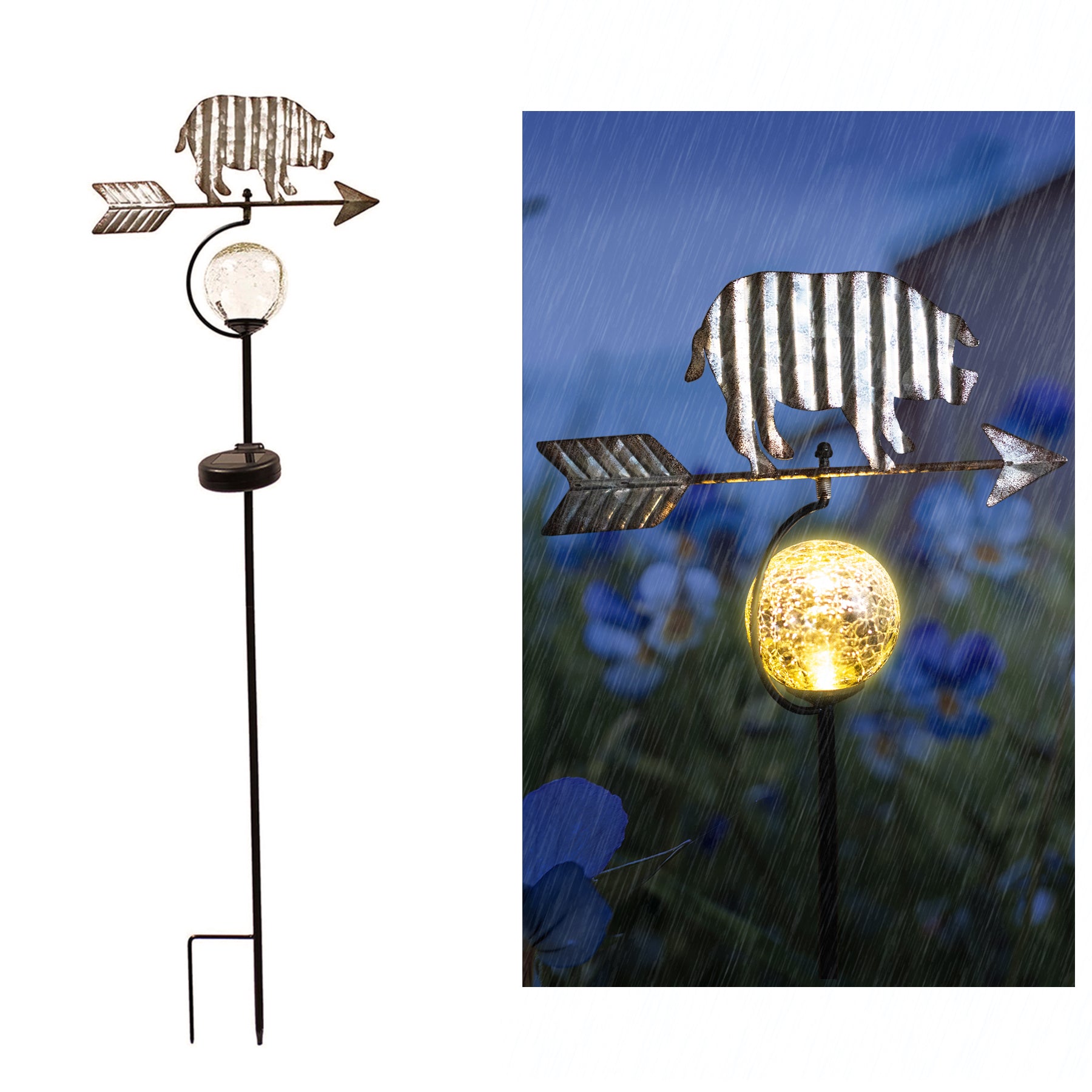 Pig Weathervane Solar Stake