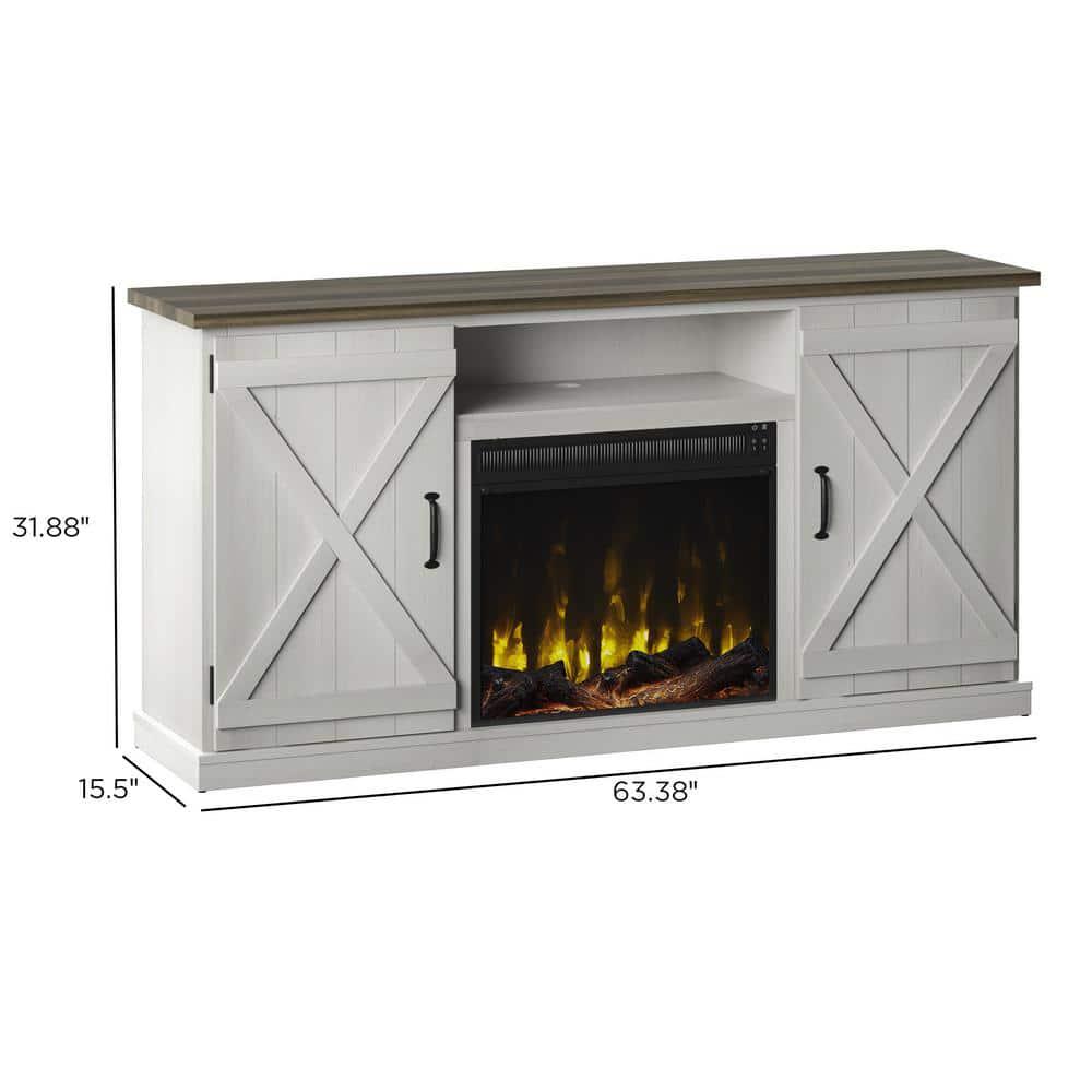 Twin Star Home 6338 in Freestanding Wooden Electric Fireplace TV Stand in Old Wood White