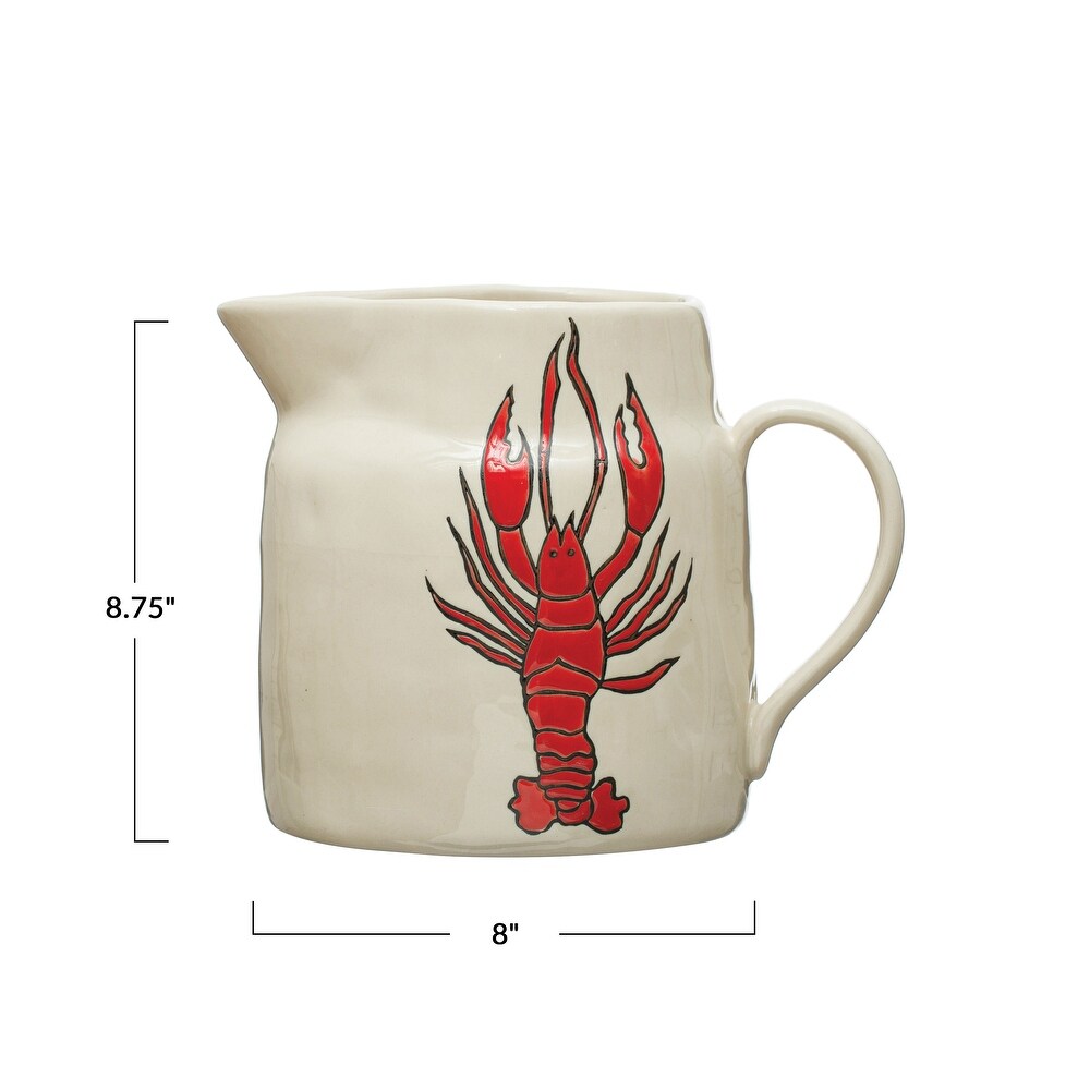 Stoneware Pitcher with Wax Relief Lobster Illustration   8.0\