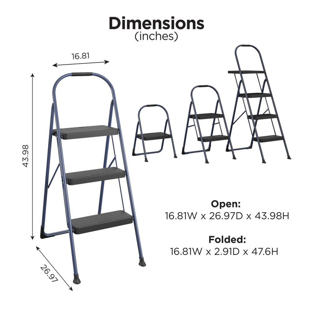 Cosco 3-Step Big Step Steel and Resin Step Stool (ANSI Type 2 225 lbs. Weight Capacity in Navy) 11448NVY1E