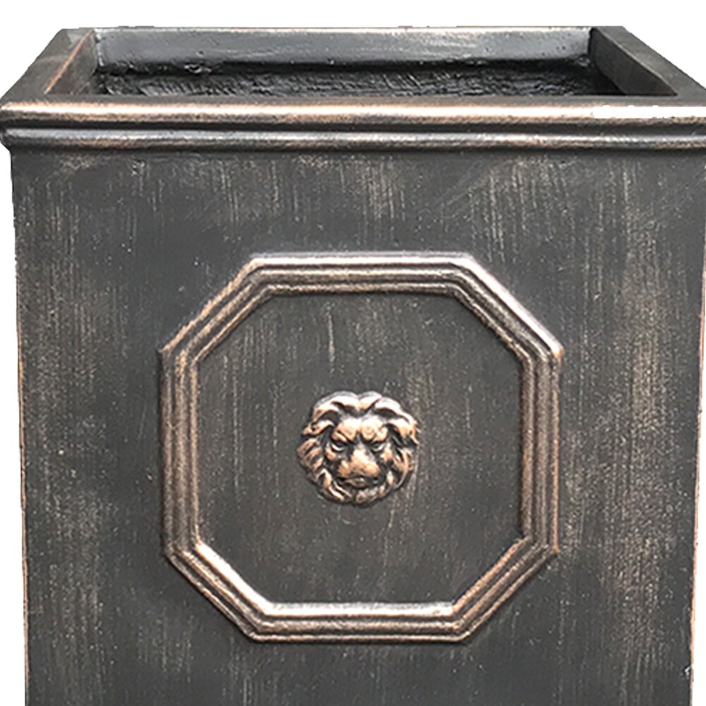 DurX litecrete Lightweight Concrete Lion Head Square Bronze Planter Medium   12.6'x12.6'x12.6'