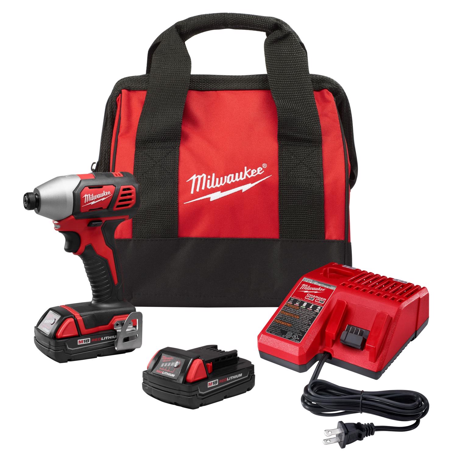 MW M18 18 V 1/4 in. Cordless Brushed Impact Driver Kit (Battery \u0026 Charger)