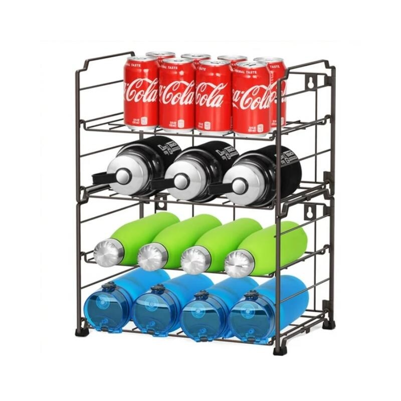 4 Tier Water Bottle Organizer Pantry Kitchen Stackable Set of 2