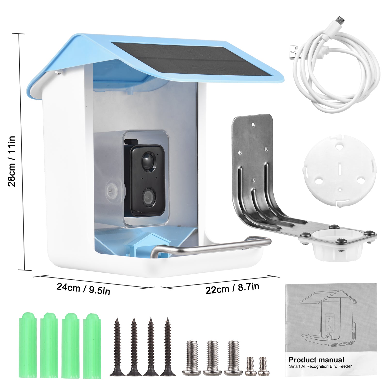 Anself Solar Smart Bird Feeder with Camera 1080HD Night Vision Camera AI Recognition Bird Species Feeder with APP Connection Auto Capture Bird Videos