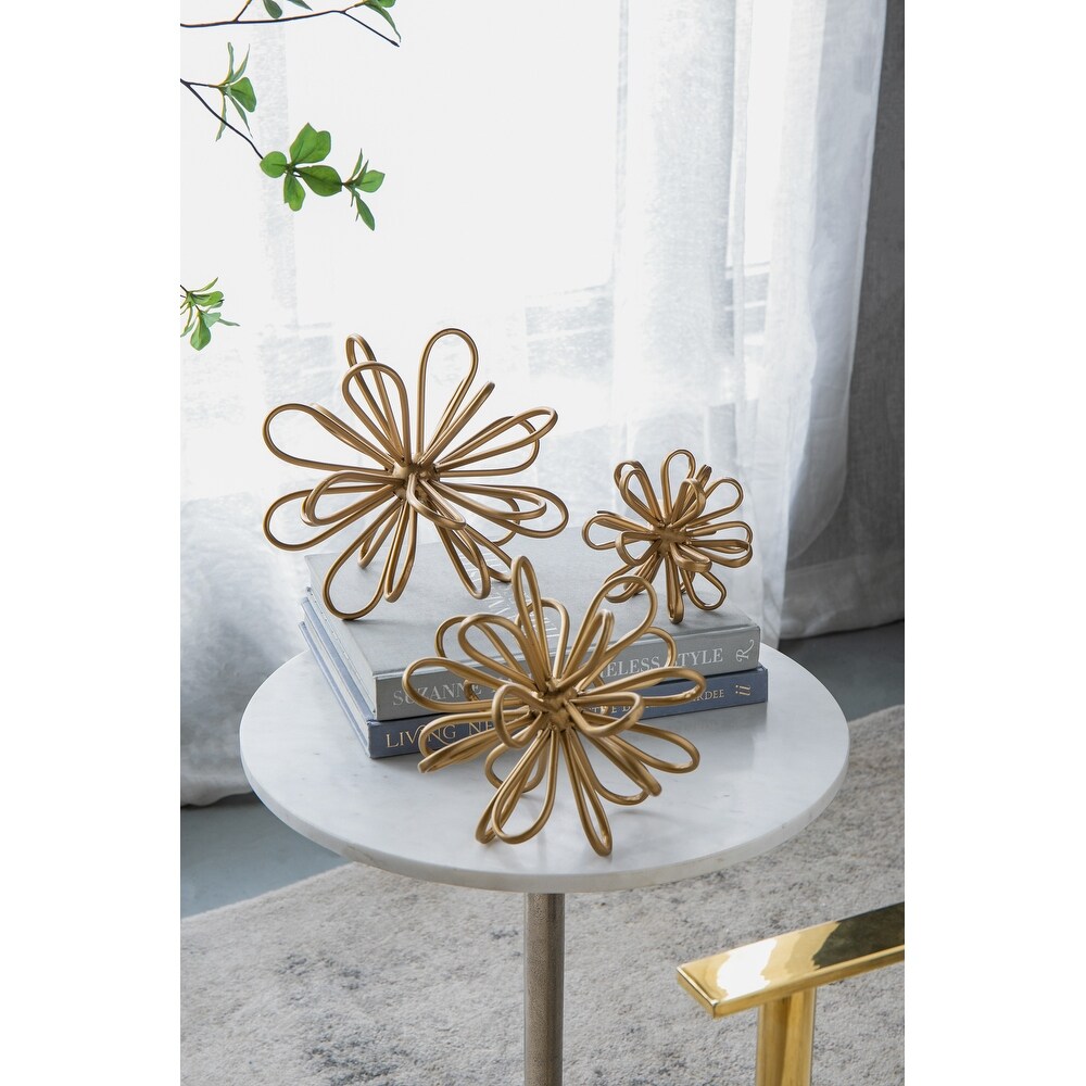 A B Home   Flower Statuaries   Set of 3   Gold