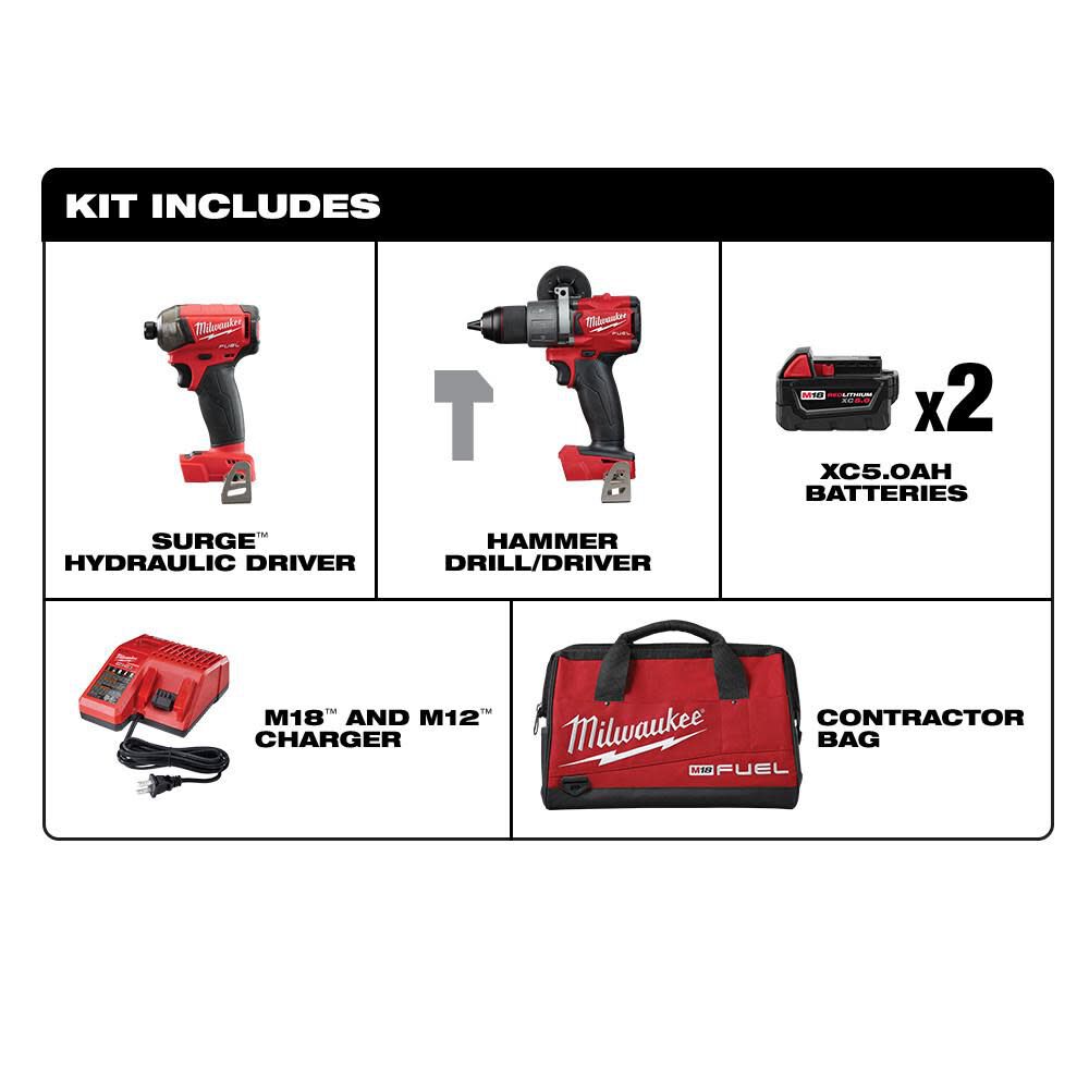 Milwaukee M18 FUEL 2-Tool Hammer Drill and SURGE Hydraulic Driver Combo Kit 2999-22 from Milwaukee