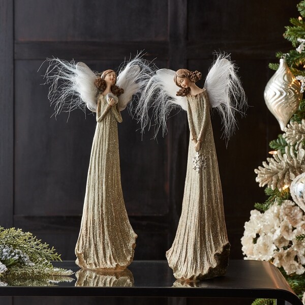 Glittered Angel with Feather Wings (Set of 2)