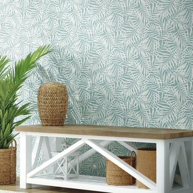 Oahu Fronds Wallpaper in Blue from the Water's Edge Resource Library