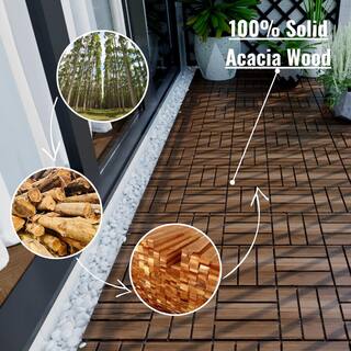 GOGEXX 12 in. x 12 in. Outdoor Checker Pattern Square Wood Interlocking Flooring Deck Tiles in Brown (Pack of 30 Tiles) DG-30B69