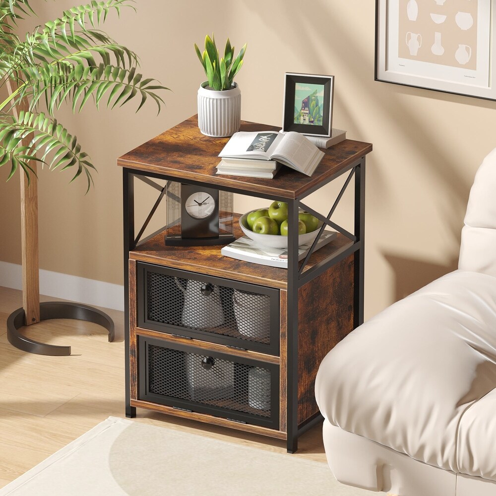 Modern Nightstand with 3 tier Storage Shelves  Brown Nightstands/Black Nightstands (Set of 2)