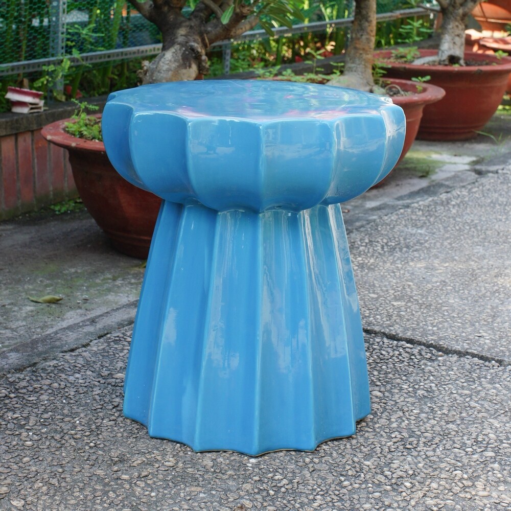 Round Scalloped Ceramic Garden Stool