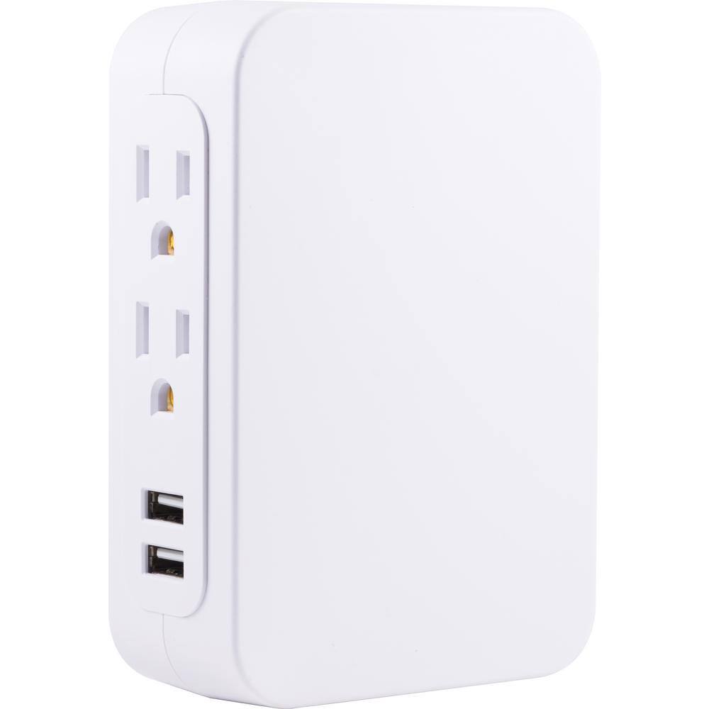 GE 5-Outlet 860-Joules 2-Port USB Side-Access Surge Protector Tap White 39670