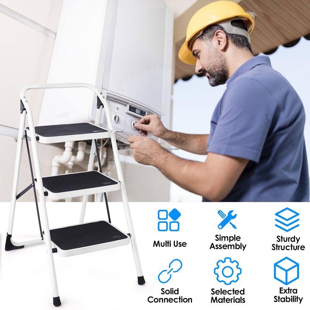 WELLFOR 3-Step Heavy-duty Iron Frame Folding Step Stool 330 lbs. TL-HGY-35248