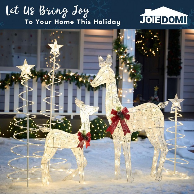 Joiedomi 2 Pcs 210 Led Lighted Tinsel Doe And Fawn Led Yard Lights Christmas Outdoor Warm White Reindeer