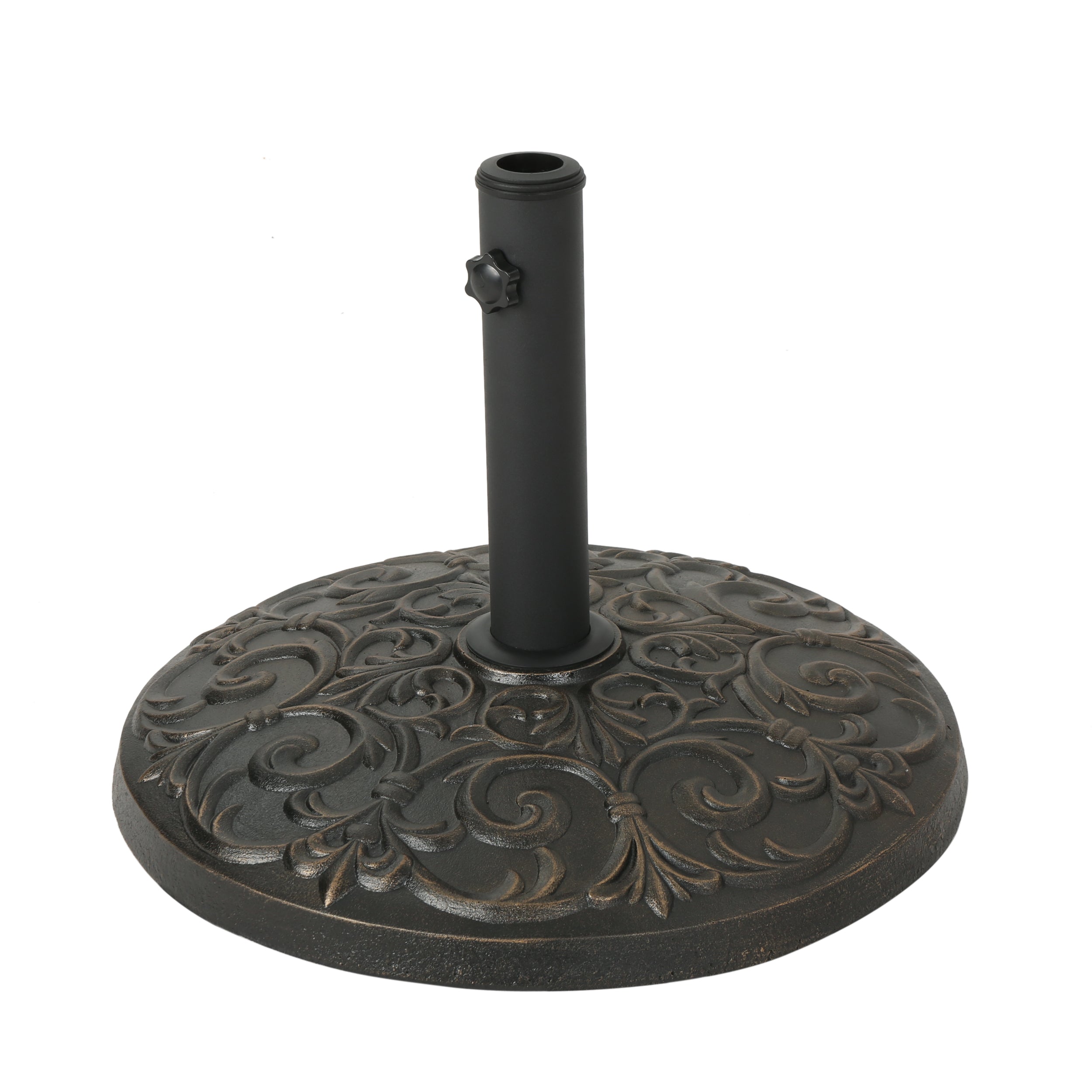 Sade Outdoor 60lb Concrete Circular Umbrella Base, Hammered Dark Copper