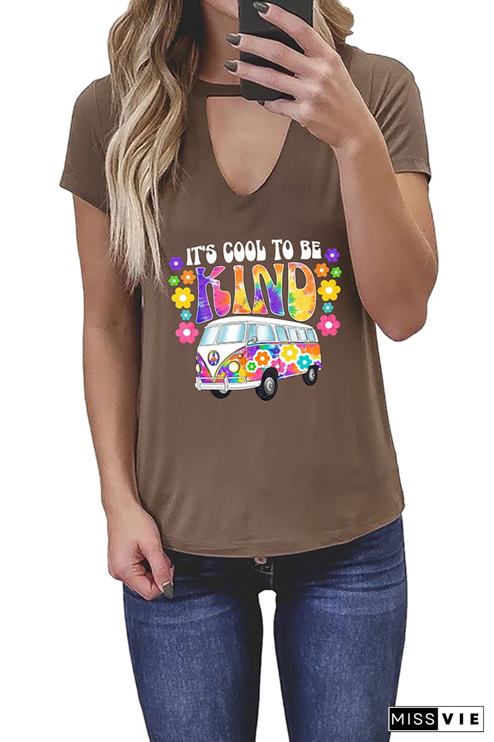 Cool To Be Kind Retro Bus Graphic Tees for Women Wholesale Short Sleeve T shirts Top