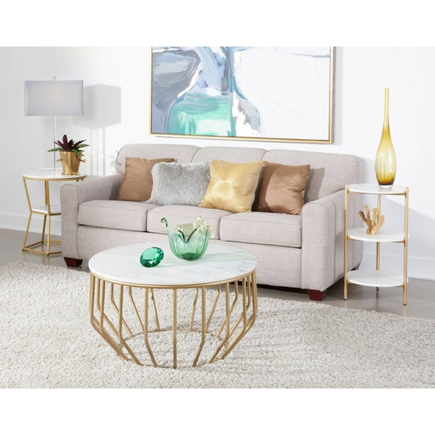 Beckham Contemporary Marble Round Coffee Table With Gold Powder Coated Base White gray Treasure Trove Accents