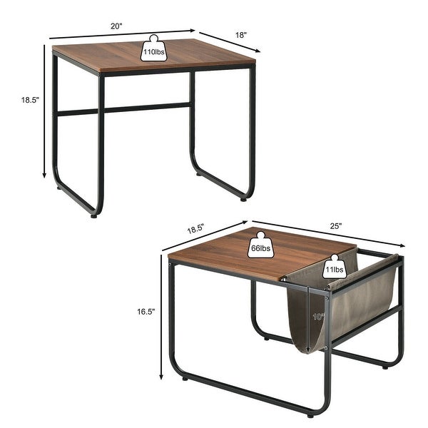 Gymax Nesting Coffee Table Set of 2 Industrial Stackable Side Table w/