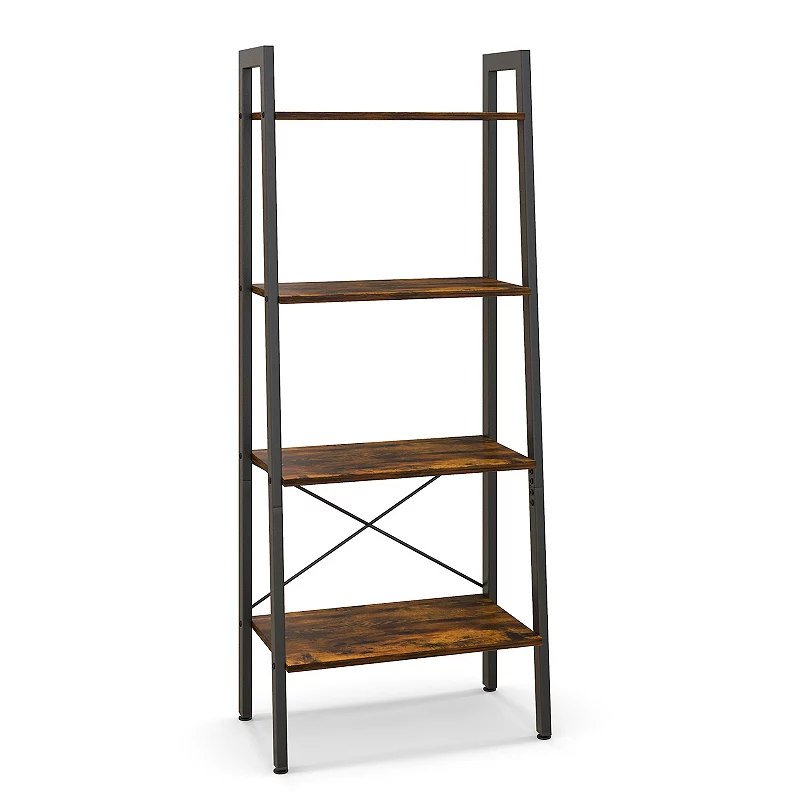 4-tier Bookshelf With Metal Frame And Adjustable Foot Pads