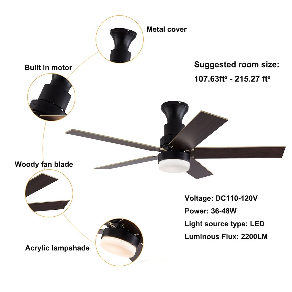 44'' Contemporary Wooden Reversible LED Ceiling Fan with Remote