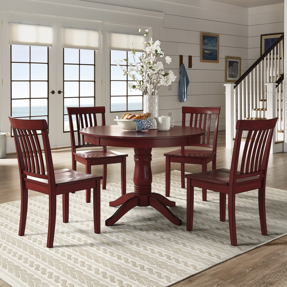 Wilmington II Round Pedestal Base Antique Berry Red 5 Piece Dining Set by iNSPIRE Q Classic