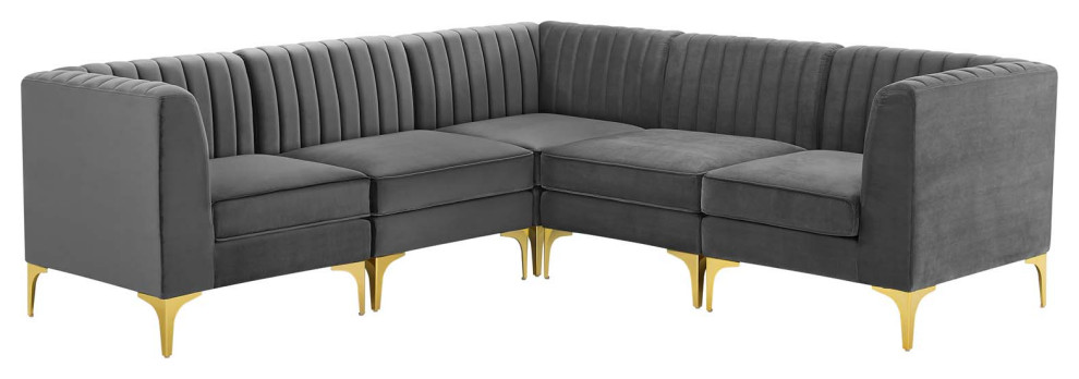 Triumph Channel Tufted Performance Velvet 5 Piece Sectional Sofa   Midcentury   Sectional Sofas   by Homesquare  Houzz