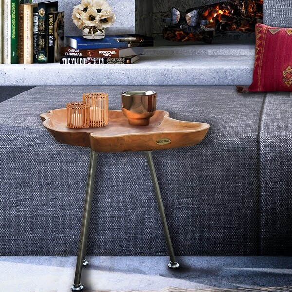 Chic Teak Rustic Teak Wood Tray Side Table