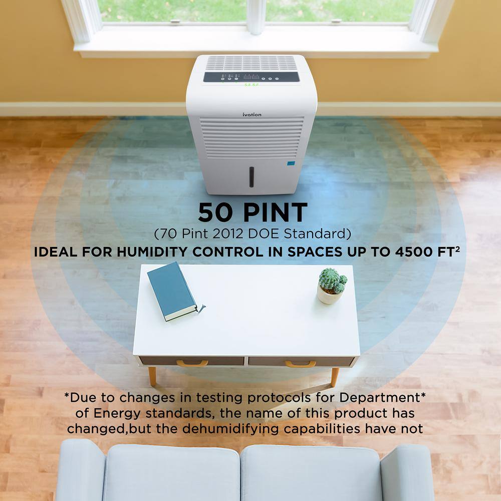 Ivation 50 Pint Smart Wi-Fi Energy Star Dehumidifier with Hose Connector and App IVADUWIFI50