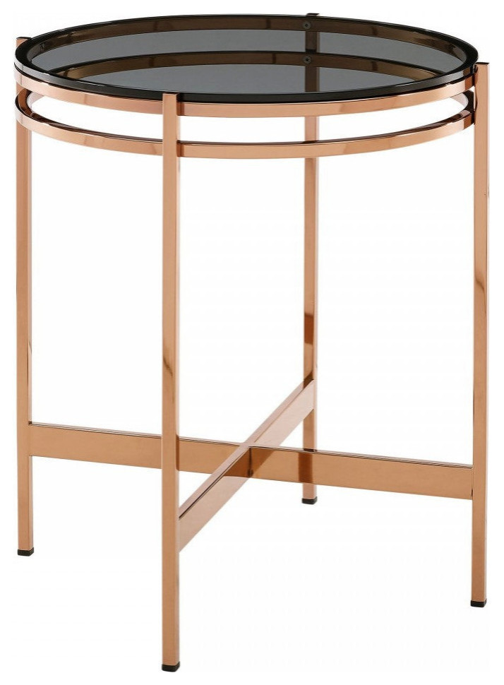 Nikky Modern Smoked Glass and Rosegold Large End Table   Contemporary   Side Tables And End Tables   by Rustic Home Furniture Deco  Houzz