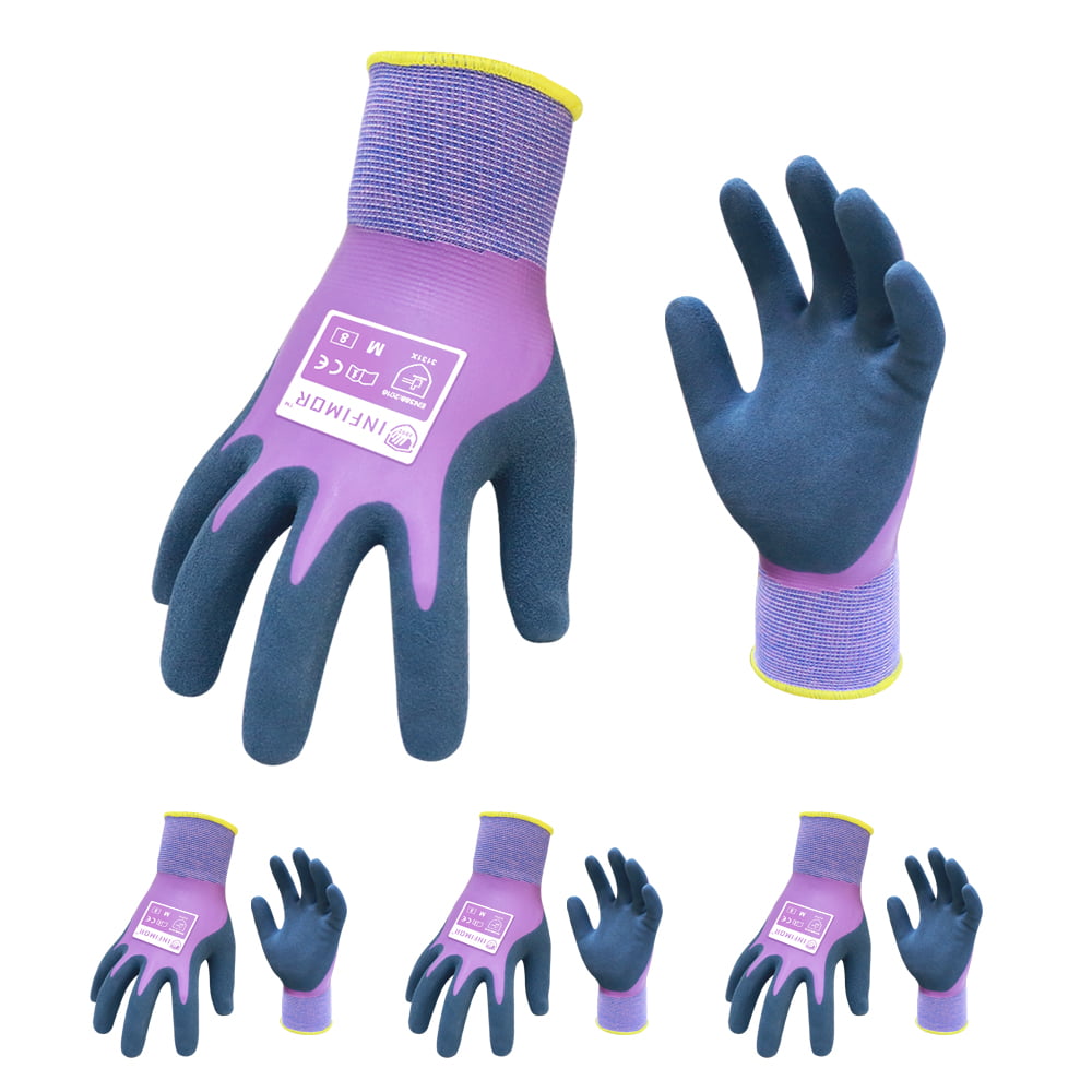 Infimor Waterproof Garden Gloves,Double Shell,3Pairs,Purple,Medium