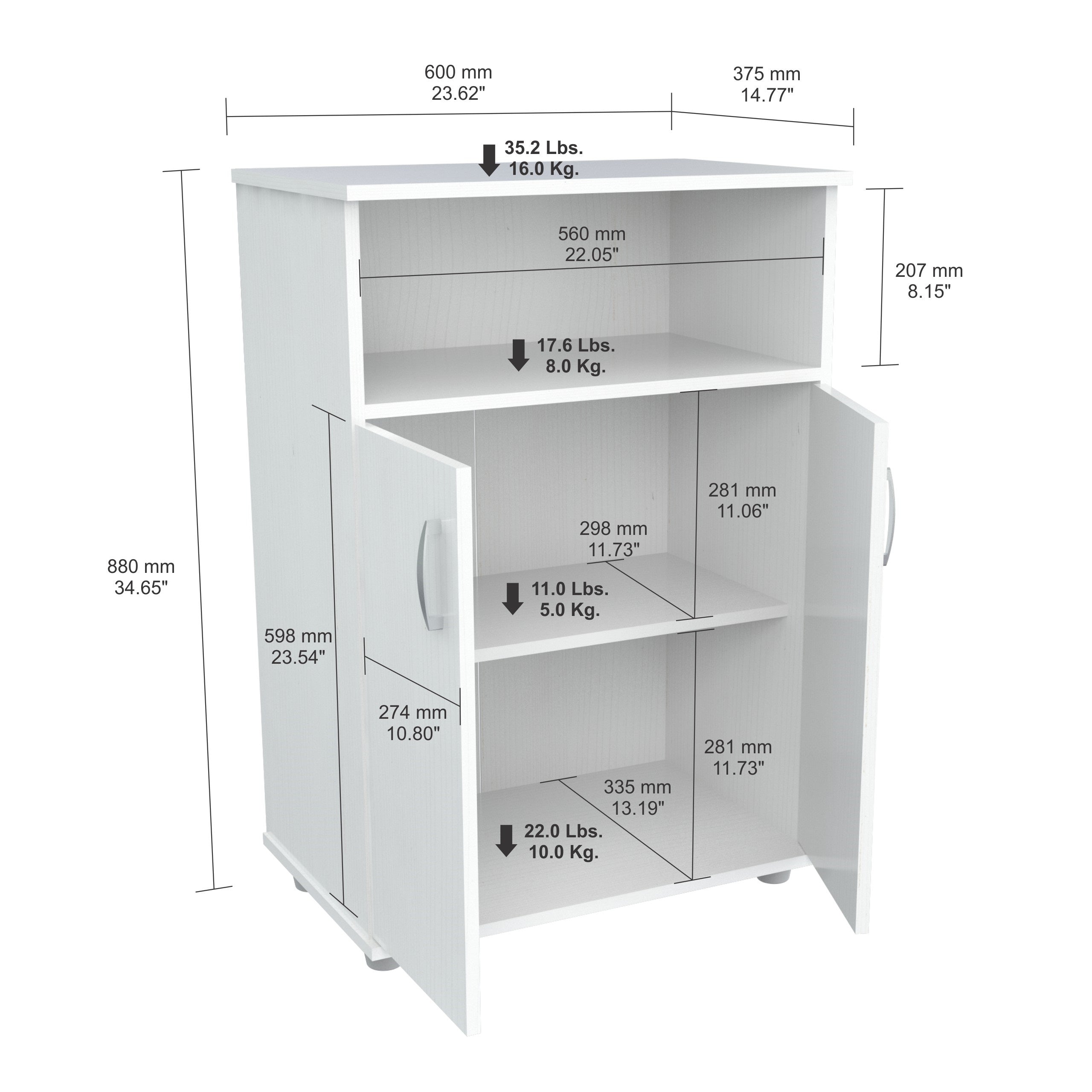 Inval Modern 3-Shelf Microwave Cabinet 24