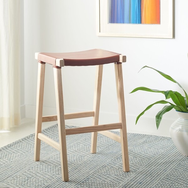 SAFAVIEH Aariz 30-inch Leather Rectangle Bar Stool - 18.5