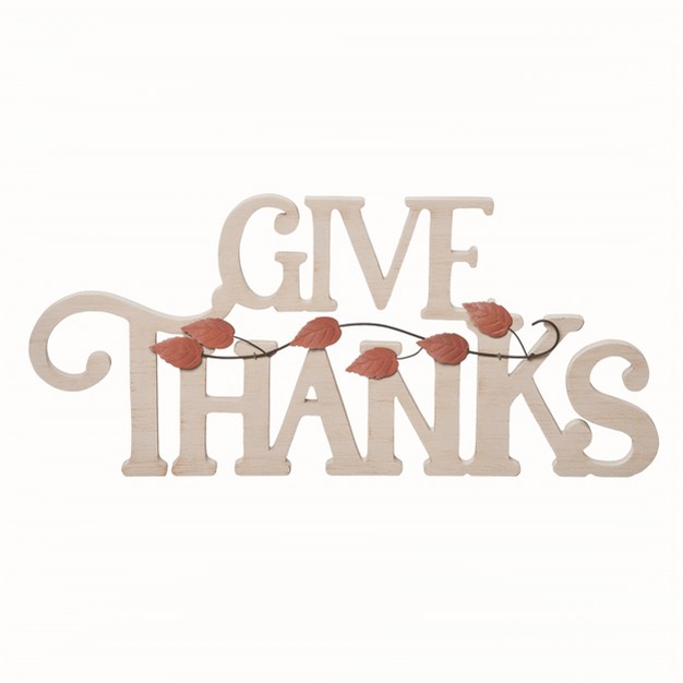 Transpac Wood White Harvest Give Thanks Decor